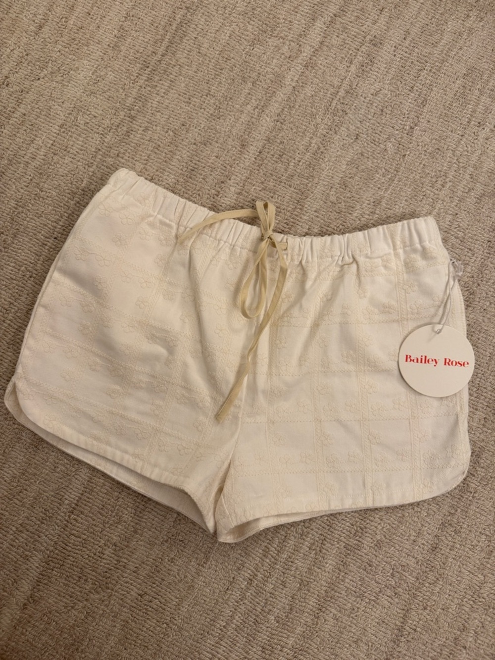 Bailey Rose Women's Cream Eyelet Drawstring Shorts